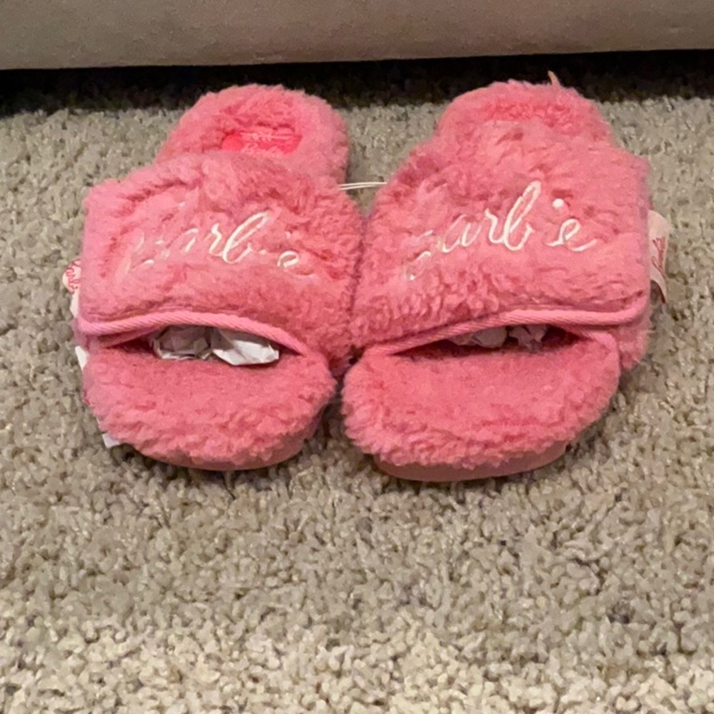 Pink Barbie Fuzzy Slippers